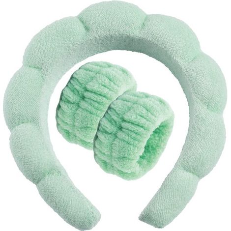 3-teiliges Frottee-Stirnband- und Armband-Set zur Gesichtsreinigung für die Hautpflege, Dunkelblau. (1/5)