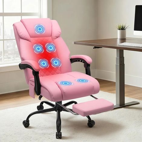 HOFFREE Massage-Bürostuhl Chefsessel Kunstleder mit Wärme & 7 Vibrationspunkten, 180° neigbar, Fußstütze, 180 kg Tragkraft, Rosa (1/5)