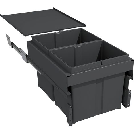 Poubelle coulissante suspendue 34l 2 seaux - Amortisseur : Avec - Contenance : 34 L - Décor : Anthracite - Hauteur : 320 mm - Largeur : 362 mm - Matériau : Métal / PP - GOLLINUCCI