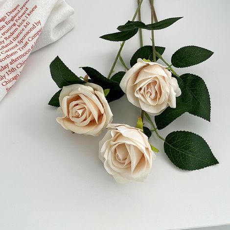 10 roses artificielles en soie, tige unique, roses soufflées pour bouquet de mariée, mariage, anniversaire, décoration intérieure et extérieure - Champagne