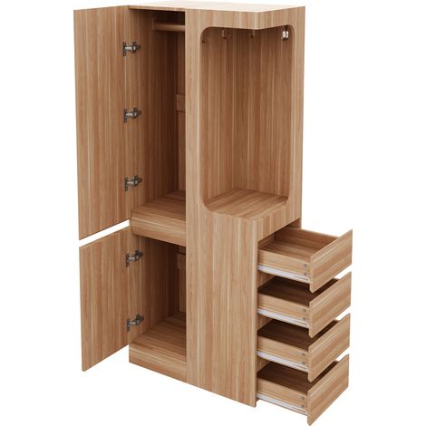 Armoire 70 x 40 x 170 cm avec 1 porte, 4 tiroirs et espace ouvert, couleur bois (1/5)