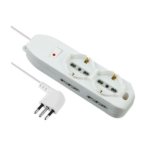 MULTIPRESA BIPASSO + SCHUKO + TERMICO ELECTRALINE - BIANCO POSTI 6 2P+T 10A n°XMMQ 3X075 MT 2- 2 pezzi