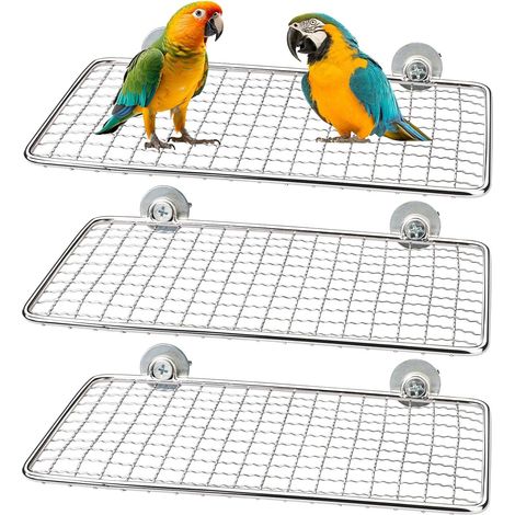 Set di tre posatoi per uccelli in acciaio inossidabile, accessori per la gabbia - argento (1/4)