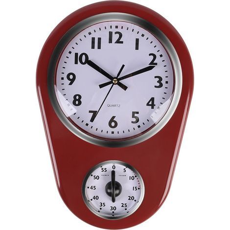 Horloge murale vintage - Minuterie de cuisine - Facile à lire - Rouge (1/5)