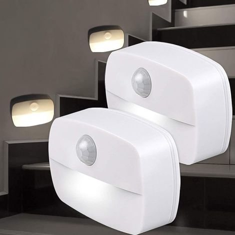 Luz nocturna LED, [Paquete de 2] Luz nocturna LED PIR con encendido/apagado automático, aplique de pared, luces de armario con sensor de movimiento, luces seguras para escaleras, pasillo, baño, cocina (1/5)