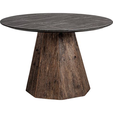 Table de Salle à Manger Scandinave en Marbre - Brun Esprit Forêt avec Touches de Marbre Beige (1/5)