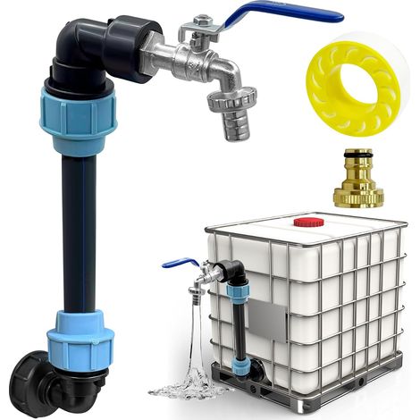 Robinet IBC avec Col de Cygne Robinet en Laiton S60x6, 3/4 Pouces, Idéal pour Cuve IBC 1000L Kit de Raccord (1/5)