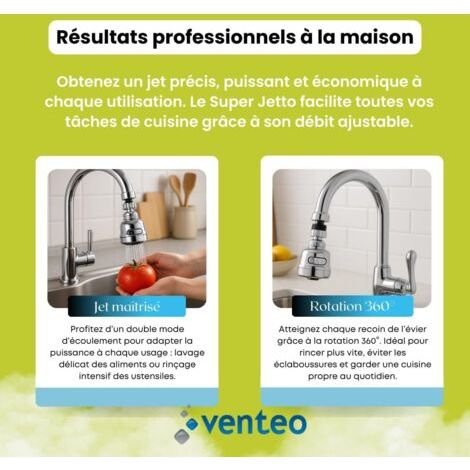 Super Jetto Kitchen Faucet Aerator, Universal 360° Rotating Faucet, Water Saver, Powerful Jet & Pearl Jet, Easy Installation and Anti-Clog (1/5)