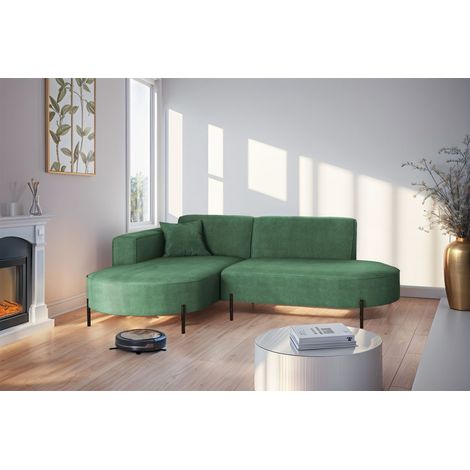 Ecksofa Designersofa VALENCIA XS in Stoff Noel Grün Ottomane Links (1/2)