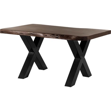 Tavolo da pranzo in legno acacia - laccato marone / ferro X - antracite lucido 140x90x77 FREEFORM 5