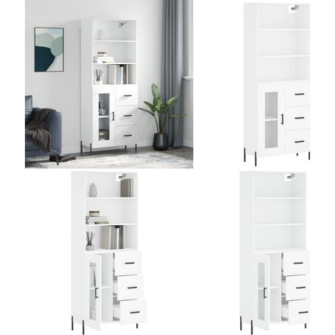 Buffet haut Blanc 69,5x34x180 cm Bois d'ingénierie - Buffet Design Moderne - Meuble Rangement Cuisine - Armoire Blanche - Commode Élégante - Étagère Ouverte - Home & Living (1/5)