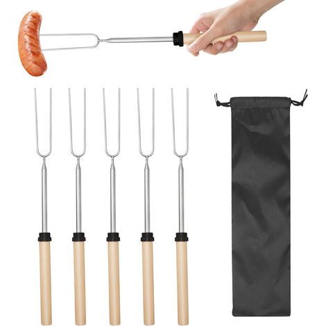 Fourchette Telescopique - 1 pièce, Fourchette Telescopique Barbecue 30.5-80.5cm - Pour Guimauve/Hot Dog (1/4)