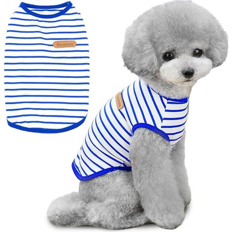 T-Shirt à Rayures pour Chien, vêtements en Coton pour Chiot, débardeur pour Animal Domestique (Bleu, M) (1/5)