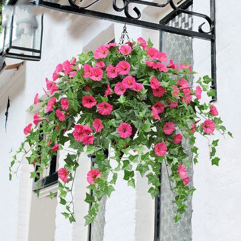 Panier suspendu avec fleurs de pétunia artificielles en soie - XF10[JSR] Rouge-AquaForge (1/5)