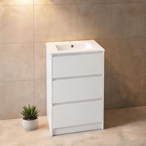 Meuble de salle de bain branco de alto brilho 61 x 37 x 88 cm (1/5)