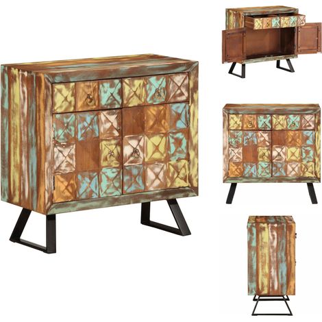 Armoire à tiroir multicolore 70x35x70 cm bois de récupération - Armoire À Tiroirs - Armoires À Tiroirs - Commode - Armoire De Rangement (1/5)