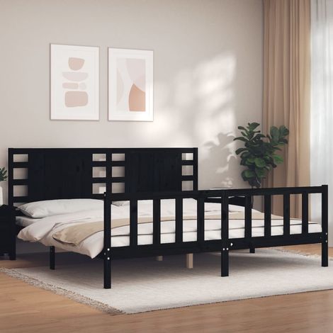 Lit adulte Contemporain avec tête de lit  Cadre de lit noir 200x200 cm bois massif 43031 (1/5)