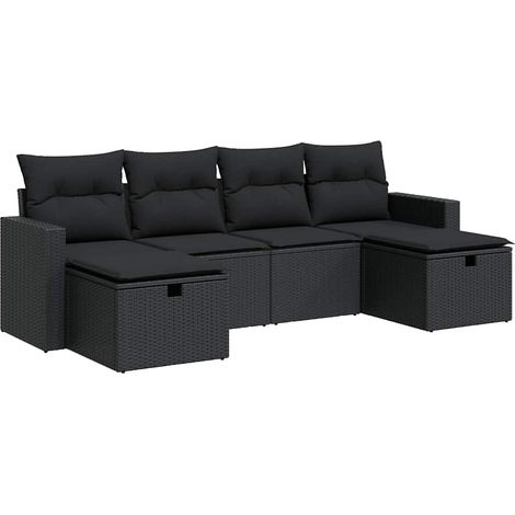 Set Divano da Giardino 6 pz con Cuscini Nero in Polyrattan vidaXL (1/5)