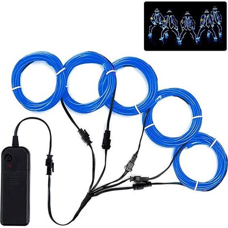 Portable 5x1 Meter Neon Luminous Strobing Wire Electroluminescent Flexible Neon Luminous EL Wire Rope 3 Modes Blue (1/5)
