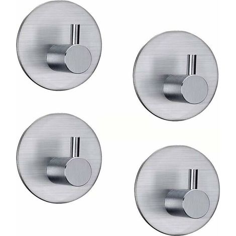 Set of 4 Stainless Steel Self-Adhesive Hooks, 3M Adhesive, Waterproof, Sturdy, Towel Holder, Coat Hooks, Self-Adhesive Wall Hooks for Kitchen, Bathroom, Office, Wardrobe, No Additional Glue Required (1/5)