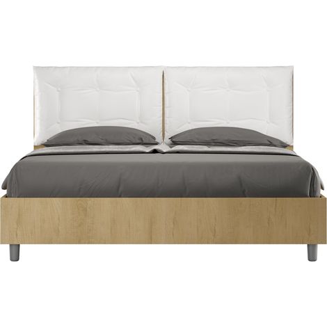 Letto matrimoniale contenitore doppia alzata 160x190 quercia cuscini similpelle bianco Egos Annalisa