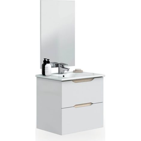 Mueble de baño suspendido de 2 cajones y espejo 45x60 cm Nexa Blanco - Roble (ancho) x 57cm (alto) (1/5)