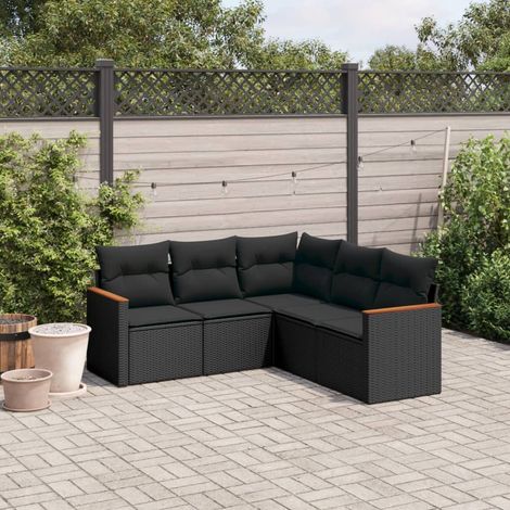 vidaXL Set Divani da Giardino 5 pz con Cuscini in Polyrattan Nero (1/3)
