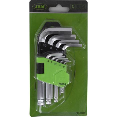 Set mit 9 kurzen Inbusschlüsseln mit runder Spitze JBM53954