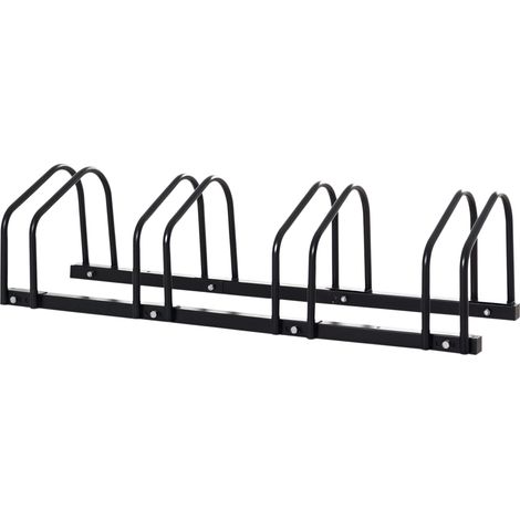 Aparcabicicletas de suelo para 4 bicicletas 110 x 33 x 27 cm almacenamiento seguro ahorro de espacio estable diseño industrial en acero negro 210006927 (1/5)