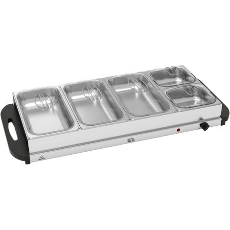 5 Tray Electric Food Warmer 9.2L Portable Buffet Server with Adjustable Temperature Control, Cool Touch Handles, 450W, Silver