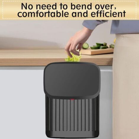 Poubelle de cuisine suspendue de 8 litres, bac à compost en acier inoxydable avec couvercle noir, convient pour une utilisation dans la salle de bain (1/3)