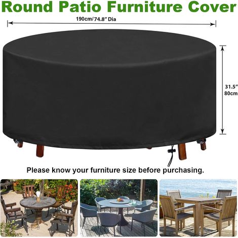 Housse pour Table de Jardin Bache Table de Jardin Ronde Imperméable Anti-UV Oxford Robuste Housse de Protection Jardin 188X84CM (1/5)