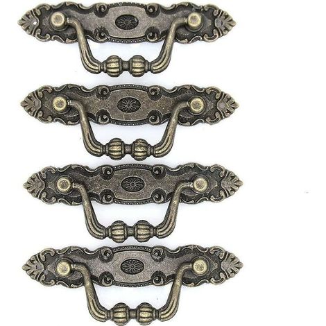 Set di 4 maniglie pieghevoli in ottone anticato – lunghe 10 cm e alte 3,8 cm, per cassettiere e armadi. – Crezuo (1/4)