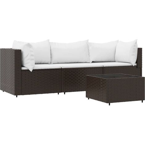 vidaXL 4 Piece Garden Lounge Set with Cushions Brown Poly Rattan (1/7)