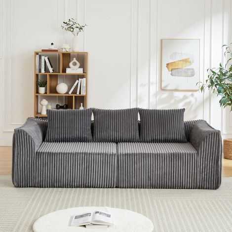 Gerades 2-teiliges Sofa 235,5 x 101 x 72,5 cm aus grauem Cordstoff – MEUBLIV (1/5)