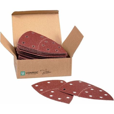 Lot de 50 feuilles abrasives 100x150 mm – 5 grains K40/K80/K120/K180/K240 – Pour ponceuses à paume et multifonctions – Système Velcro (1/5)