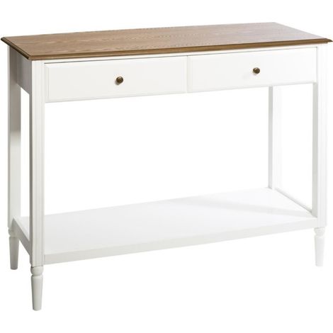 Atmosphera – Console 2 tiroirs en bois frêne et pin 110cm blanc – Design chic – Dimensions L. 110 x l. 40 x H. 85 cm – Facile d'entretien (1/5)
