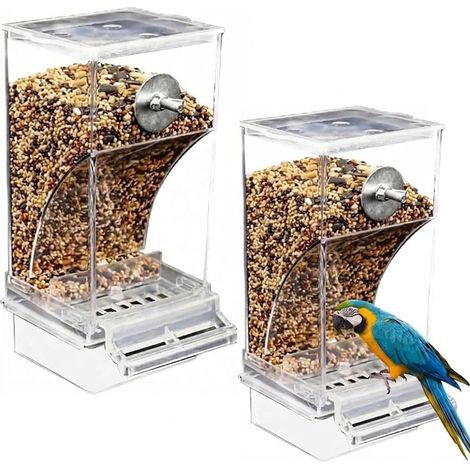 Mangeoire automatique multifonction pour oiseaux, accessoires de cage transparente, mangeoire automatique pour canaris, pinçons, oiseaux domestiques, perruches (2 pièces) (1/5)