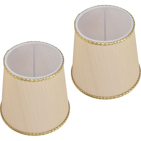 Lot de 2 petits abat-jour en tissu beige à bordure dorée pour lampe de table, lustre ou applique murale E14 (1/5)