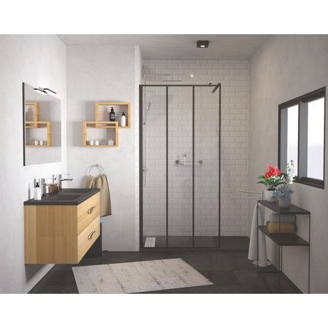 ONDEE - Mampara de baño VERIA - Vidrio templado - Decoración y acabados negro mate - 100x200x0,8cm (1/5)