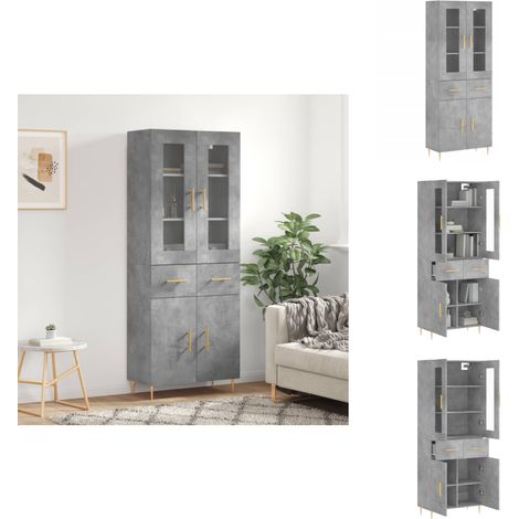 Buffet haut Gris béton 69,5x34x180 cm Bois d'ingénierie - Buffet Design Moderne - Meuble Rangement Gris - Armoire Cuisine - Buffet Haute Capacité - Buffet Salon (1/5)