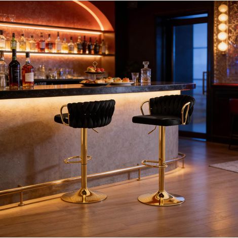 Barhocker höhenverstellbar, 2er-Set, 360° drehbar, schwarzer Samt HAVRYA (1/5)