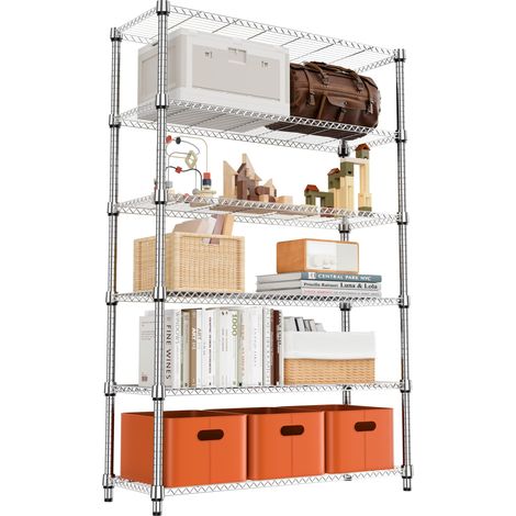 Étagère à 6 étages en métal pour garage, cuisine, salle de bain, buanderie, capacité de charge maximale : 953,4 kg, chrome 45 x 120 x 209,2 cm (1/5)
