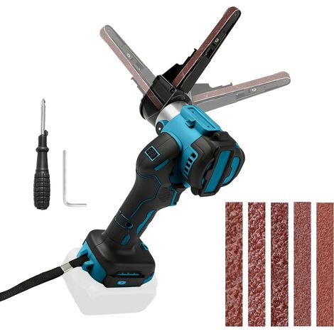 Ponceuse à bande sans fil compatible avec 18 V, 13000 tr/min 360° Mini Ponceuse Sans Fil Electrique avec vitesse variable, 20 bandes abrasives pour Poncer (Bleu, pour ) (1/5)