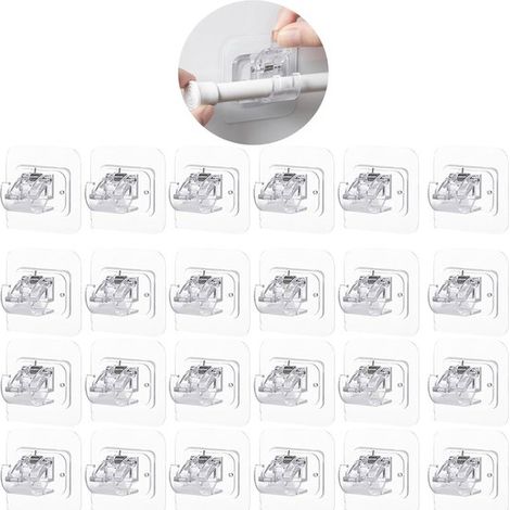 Supporti autoadesivi per asta per tende - Set da 24 pezzi - Materiale ABS di alta qualità - 6x6 cm