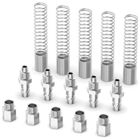 Pair 5 pièces kit de raccord d’air industriel mâle et de prise pour tube de 12MM OD x 8MM ID, raccords de compresseur de tuyau pneumatique à ressort (1/5)