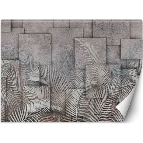 Papier peint feuilles 3d en gris - 368 x 254 cm (1/4)