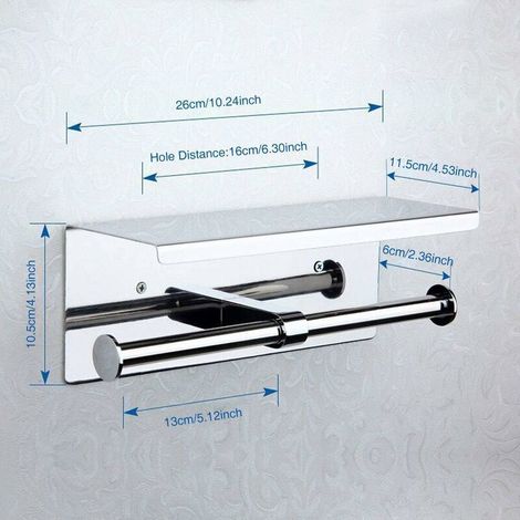 Wall Mounted Double Toilet Paper Holder with Two Rolls, 304 Stainless Steel Storage Holder, Toilet Paper Holder with Cell Phone Holder, for Bathrooms (Silver)