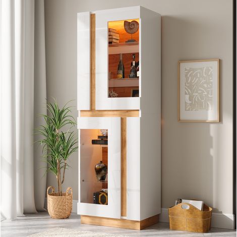 MODFU – Vetrina 60x40x180 cm in truciolato con 2 ante in vetro e LED tramite app, ripiani in vetro e carico 45 kg – Bianco (1/5)
