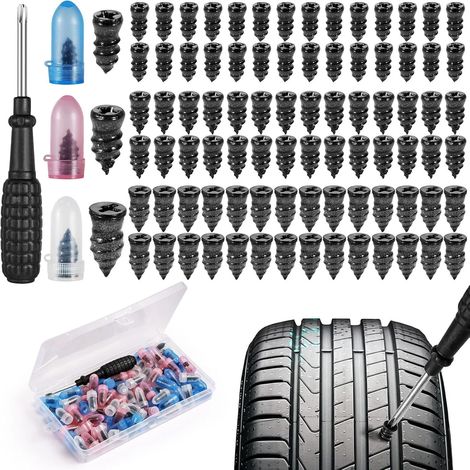 85 Vis de réparation de pneus, kit crevaison acier carbone, étui plastique, pour voiture SUV camion (1/5)